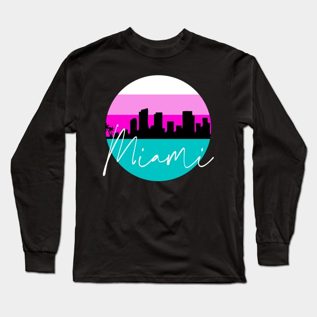 Miami Skyline South Beach Long Sleeve T-Shirt by funandgames